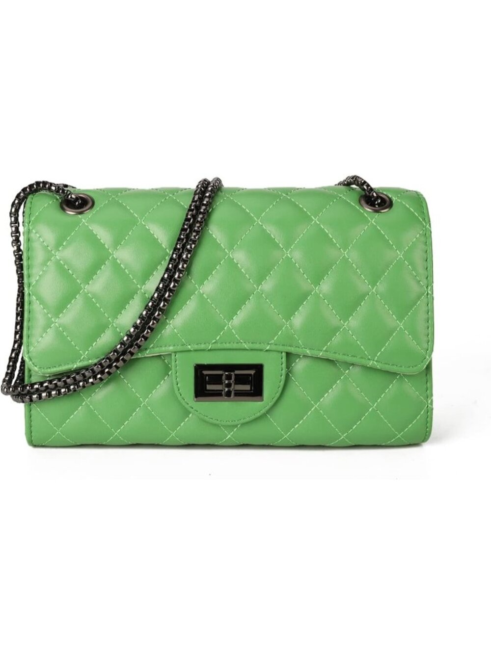 👜Women's Light Green Quilted Chain Crossbody Bags Structured Shoulder Purse